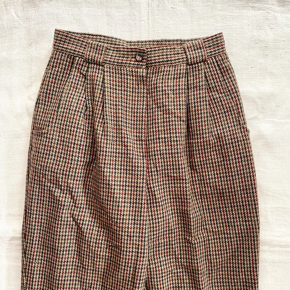 VTG Pure Wool Houndstooth Pleated Trousers